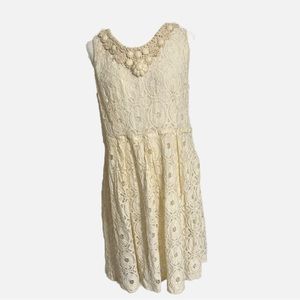 RONI NICOLE Women's Cream Lace Fully Lined Sleeveless Fit & Flare Dress Size 16
